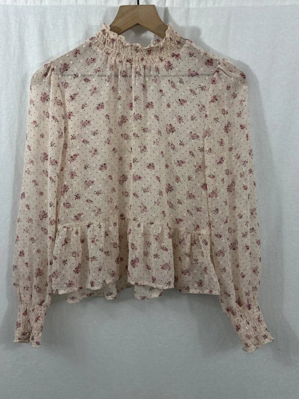 Mi Ami Francescas Pink Floral Sheer Peplum Cottagecore Romantic Top Womens XL